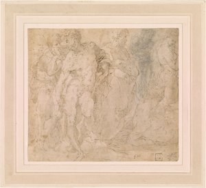 بيكافومي - ذكر عاري واقف بين مجموعة من الشخصيات، أحدها متكئ، حوالي 1530-1540 بواسطة دومينيكو بيكافومي