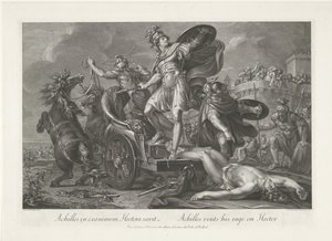 يسحب أخيل جثة هيكتور خلف عربته Achilles in exanimem Hectora saevit / Achilles ينفخ غضبه على هيكتور (العنوان على الكائن)