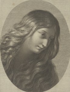 رأس مريم المجدلية تنظر إلى اليمين ، في إطار بيضاوي ، بعد رين ... ، كاليفورنيا. 1745-1803.