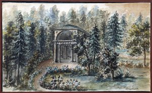 Pavillon en memoire de Frederica، soeur de l'imperatrice Maria Feodorovna ، جناح بافلوفسك في ذكرى فريدريكا ، أخت الإمبراطورة ماريا فيودوروفنا ، في بافلوفسك - دومينيكو فيليس لاموني (1745-1830). ألوان مائية وأبيض على ورق بعد عام 1787