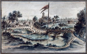 Vue du parc de Pavlovsk، depuis l'hopital Sainte Marie Madeleine - منظر لمتنزه بافلوفسك مع مستشفى سانت ماري المجدلية - دومينيكو فيليس لاموني (1745-1830). ألوان مائية ولون أبيض على ورق ، كاليفورنيا. 1783. متحف الدولة لتاريخ القديس
