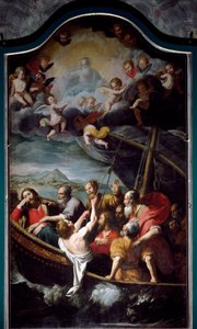 يهدئ القديس نيكولاس العاصفة. لوحة لدومينيكو فياسيلا ديت إيل سارزانا (1589-1669) سيستري بونينتي ، كنيسة سانتا ماريا ديل أسونتا