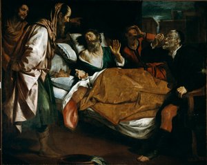 وفاة النبي إزكيال لوحة لدومينيكو فياسيلا ديت إل سارزانا (1589-1669) من القرن السابع عشر غاليريا دي بالازو بيانكو ، الجينات