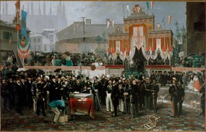 Ceremony for the cornerstone of Vittorio Emanuele II gallery on March 7th 1865 (oil on wood
