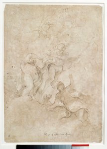 يوكل كوكب المشتري باخوس إلى ميركيور لرسم باللون البني والدم بواسطة دومينيكو كانوتي (1620-1684) في باريس. متحف اللوفر