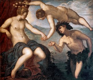 Bacchus, Venus and Ariane Painting by Tintoretto or Tintoret (Jacopo Robusti) (1518-1594) 1577-1580 Sun. 146x167 cm Tile of the anticollege, Doge