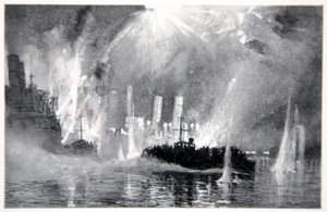 موتور يطلق أطقم إنقاذ السفن الحربية في Zeebrugge ، رسم توضيحي من "الجبهة البحرية" بقلم جوردون إس ماكسويل ، 1920