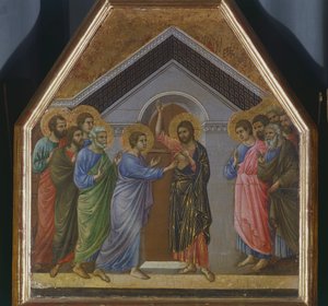 Altarpeice: The Incredulity of St Thomas, detail of the crowing from the reverse surface of the Maesta