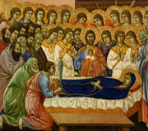 Dormitio Virginis (النوم الأبدي للعذراء) ، تفاصيل من Maesta 'of Duccio Altarpiece في كاتدرائية سيينا