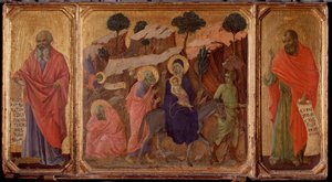 حياة المسيح: رحلة إلى مصر مع الأنبياء إرميا وهوشع. Predella of the Maesta (تمبرا على الخشب بواسطة دوتشيو دي بونينسينيا