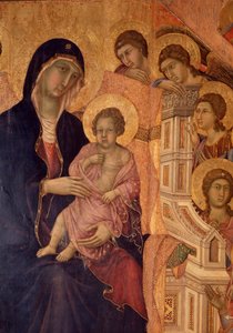 Virgin and child on the throne (La Maesta altarpiece) ( tempera and gold on wood) بواسطة دوتشيو دي بونينسينيا
