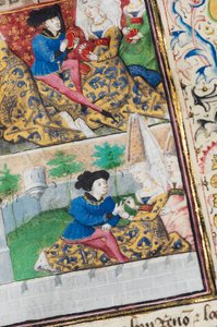 صفحة من كتاب "La Belle Dame Sans Merci" لألان تشارتير ، باريس ، أوائل القرن الخامس عشر بواسطة دانويس ماستر