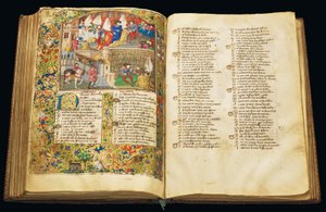 صفحة من كتاب "La Belle Dame Sans Merci" لألان تشارتير ، باريس ، أوائل القرن الخامس عشر بواسطة دانويس ماستر