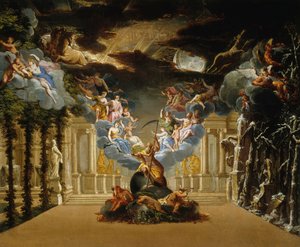 تصميم المسرح لمقدمة غنائية Tragedy Atys بواسطة جان بابتيست لولي ، ج. 1708. بواسطة دوبليسيس