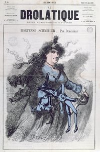 كاريكاتير هورتنس شنايدر (1833-1920) من الغلاف الأمامي لـ "لو درولاتيك" ، 22 يونيو 1867 بواسطة دوراندو