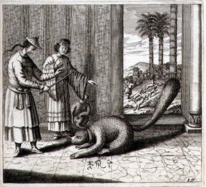 حيوان غريب ، من "رسوم الصين المصورة" لأثناسيوس كيرشر (1601-80) 1667 (نقش) بواسطة المدرسة الهولندية