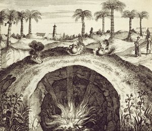طباخ بخاري عملاق تحت الأرض ، من الصين رسمه أثناسيوس كيرشر (1601-80) 1667 بواسطة المدرسة الهولندية