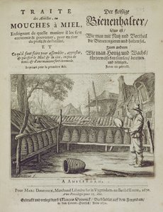 غلاف Traite des Abeilles ، ou Mouches a Miel ... طبع بالفرنسية والألمانية ، نقش بواسطة GVEckhout ، أمستردام 1670 بواسطة المدرسة الهولندية