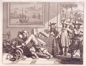 التعامل مع كوبرا التي غزت غرف الضباط الهولنديين ، 1672 بواسطة المدرسة الهولندية