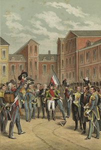 وداع نابليون للحرس الإمبراطوري في فناء الحصان الأبيض في قصر فونتينبلو ، 1814 بواسطة المدرسة الهولندية