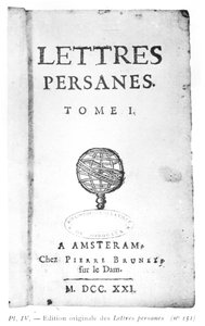 صفحة عنوان Les Lettres Persanes بقلم تشارلز دي مونتسكيو (1689-1755) 1721 بواسطة المدرسة الهولندية