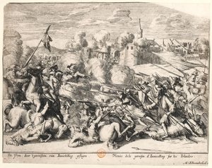 انتصار حامية Enniskillen على الأيرلنديين عام 1689 ، c.1691 بواسطة المدرسة الهولندية