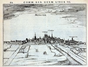 منظر لبلدة مونستر ، من Rerum Germanicarum ، بقلم P. Bertin ، أمستردام 1616 بواسطة المدرسة الهولندية