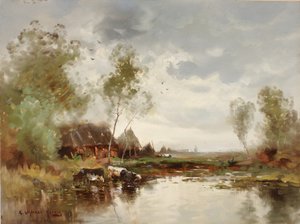 منظر طبيعي مع طاحونة هوائية ، أواخر القرن التاسع عشر وأوائل القرن العشرين. بواسطة E. Landseer Harris