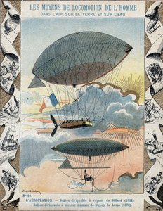 اخترع المنطاد هنري جيفارد في عام 1852 والمنطاد الملاحي الذي اخترعه دوبوي دي لومي في عام 1872 - من غلاف واقٍ للكتب المدرسية ، أواخر القرن التاسع عشر - المنطاد بواسطة هنري جيفارد (1825 - 1882) 1852 وآخرون بالون هوبان بواسطة هنري دوبوي دي لومي بواسطة إي ليتيلييه