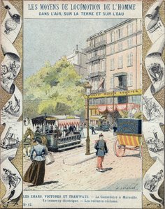 La Canebiere في مرسيليا - الترام الكهربائي - استعادة السيارات - رسم إيضاحي لـ E Letellier - حماية دفتر الملاحظات التاريخي ، نهاية القرن التاسع عشر بواسطة إي ليتيلييه