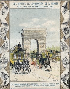 Place de l'Etoile في باريس عام 1894 - الترام البخاري - البريد - الحافلات الكبيرة - رسم إيضاحي لـ E Letellier - دفتر ملاحظات Protege التاريخي ، أواخر القرن التاسع عشر بواسطة إي ليتيلييه
