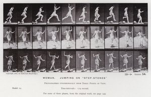 The Human Figure in Motion: Woman, jumping on "step-stones" (b/w photo) بواسطة ايدويرد مويبريدج