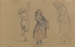 ثلاثة أشكال هولندية ، c.1852 (الجرافيت ، مرحاض وطباشير أبيض على ورق بني) بواسطة ايستمان جونسون