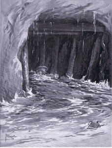 Second Corporal Collier struggling out of a mine gallery nearly full of water after completing his work (DCM) (litho) بواسطة إدغار ألفريد هولواي