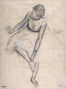 راقصة تعدل حذائها (راقصة الباليه). رسم إدغار ديغا (1834-1917) مدينة نيويورك. متحف متروبوليتان للفنون. بواسطة إدغار ديغا
