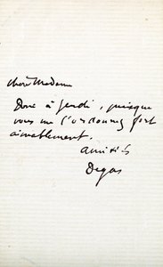 رسالة من الفنان إلى بيرثي موريسوت (1841-1895) بواسطة إدغار ديغا