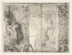 Loges d&39;Actrices (غرف خلع الملابس الممثلات) ، c.1875 (النقش و aquatint) بواسطة إدغار ديغا