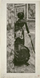 ماري كاسات في معرض اللوحات في متحف اللوفر ، 1879-1880 بواسطة إدغار ديغا