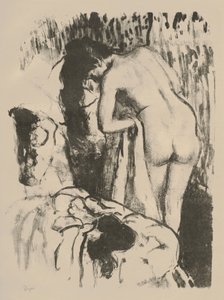 امرأة عارية تقف ، تجف نفسها ، حوالي 1891-92 (litho على ورق منسوج)