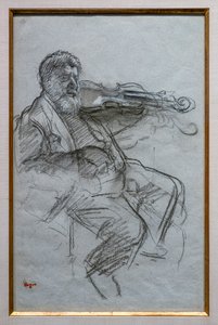 عازف الكمان. 1879. إبرازات فحم وطباشير بيضاء على ورق رمادي مزرق. بوسطن ، متحف الفنون الجميلة ، صندوق ويليام فرانسيس واردن. بواسطة إدغار ديغا