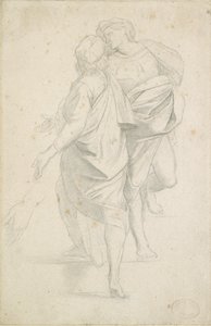 شخصان يقفان في رحلة من الدرجات ، بعد رافائيل ، c1853-54 بواسطة إدغار ديغا