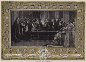 جلالة الملكة تستثمر الإمبراطور نابليون الثالث مع وسام الرباط في قلعة وندسور ، أبريل 1855 بواسطة إدغار ملفيل وارد