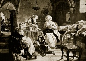 لويس السادس عشر وعائلته في المعبد ، توضيح من "تاريخ الأمم في هاتشينسون" ، حوالي عام 1915