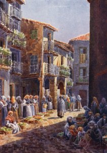 شمال إسبانيا: Bejar ، A Corner in the Market-place (color litho)