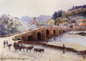 شمال إسبانيا: بلاسينسيا ، جسر سانت لازاروس (ليثو ملون)