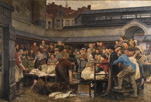 سوق السمك القديم في أنتويرب عام 1882 (زيت على قماش) بواسطة إدجار فراسين