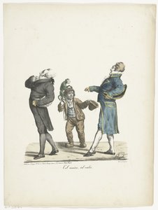 يمشي الرجل وخادمه بغطرسة أمام الصبي المتسول Tel maître، tel valet (العنوان على الكائن)