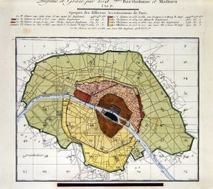 تفاصيل Atlas du Plan General de la Ville de Paris ، تظهر الإضافات المختلفة عبر التاريخ إلى المدينة بواسطة نوبل فيرنيكيت