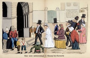 رسم كاريكاتوري عن المجتمع الفرنسي من تصميم Lavrate: حفل زفاف أرستقراطي في Coussy les Cornards. 1880