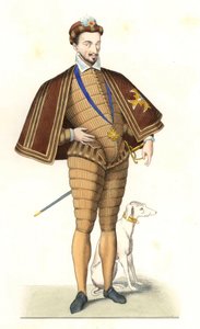 King Henry III of France (1551-1589), wearing the necklace of the Order of the Holy Spirit - Lithography after an illustration by Edmond Lechevallier-Chevignard (1825-1902), from “Costumes historiques des 16th